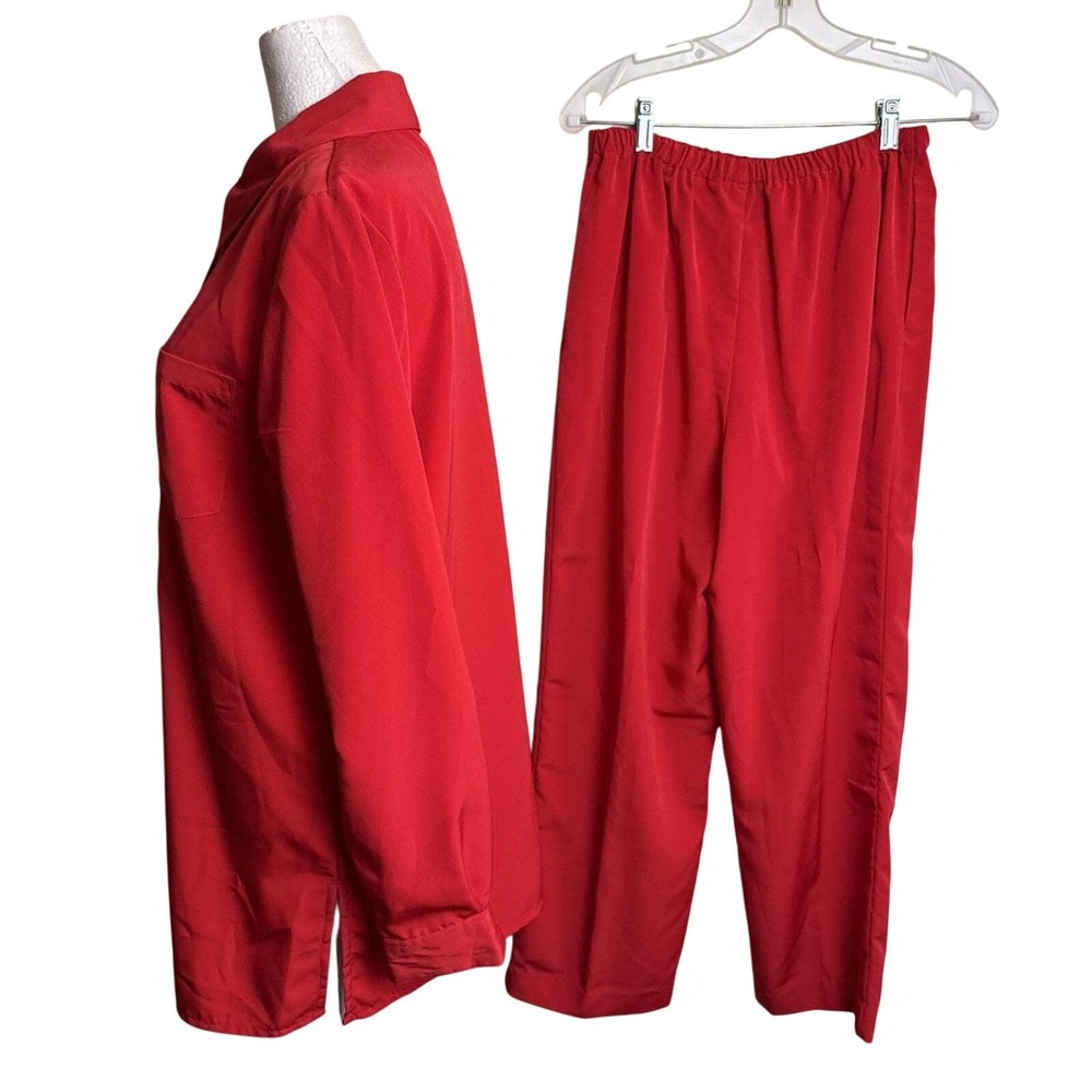 Vintage Basic Editions Red Pant Suit Co-ord Set Casual Loungewear Blouse Size 10 - Picture 4 of 8